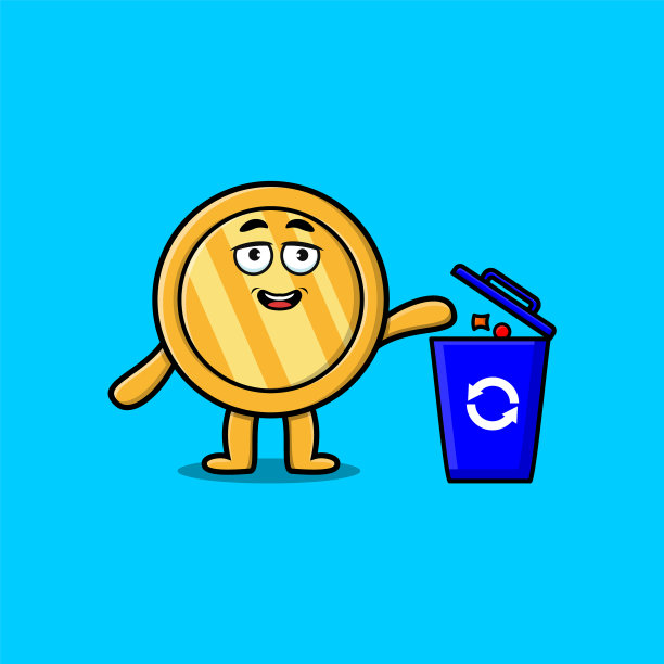 可爱的卡通金币扔到垃圾桶里图片下载