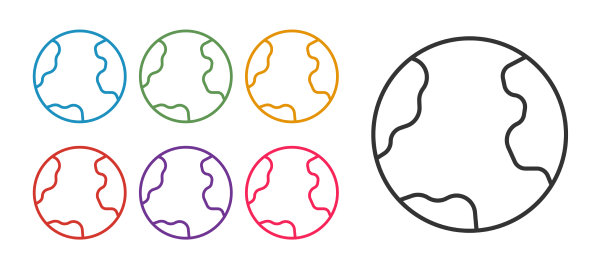 设置线地球图标孤立在白色图片下载