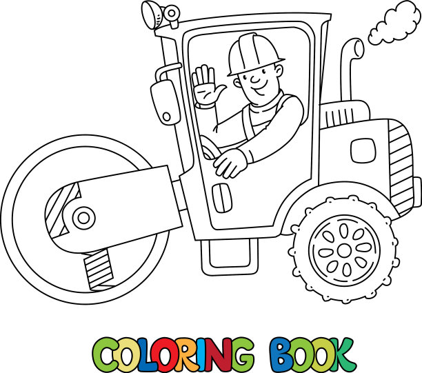 沥青压实机与司机着色书图片下载