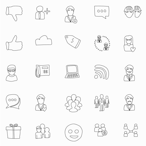 社交媒体手绘线性图标图片下载