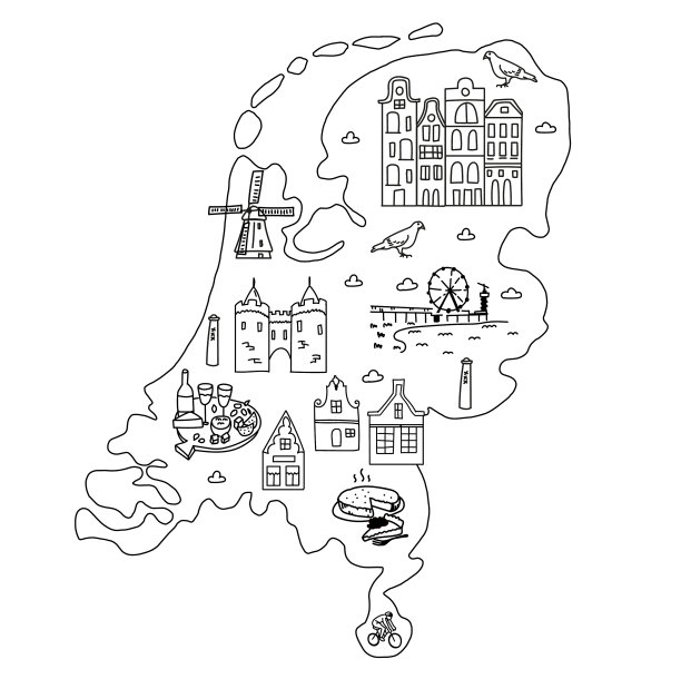 荷兰旅游涂鸦地图图片下载