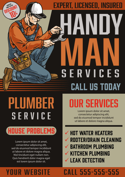 彩色复古海报与水管工图片下载