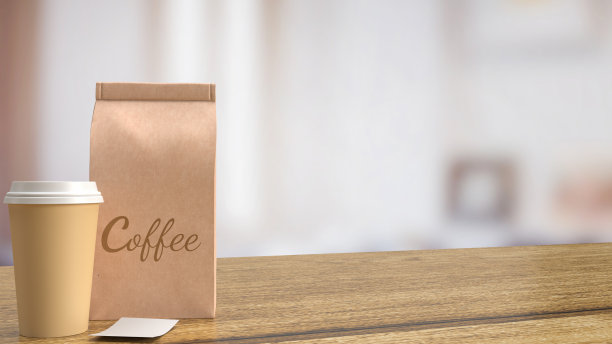 木桌子上的咖啡杯，用于热饮概念3d渲染图片下载