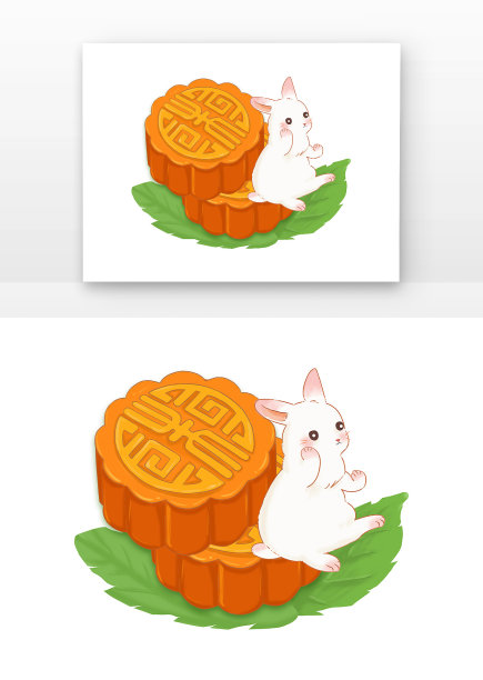 手绘卡通中秋玉兔坐在月饼上图片下载