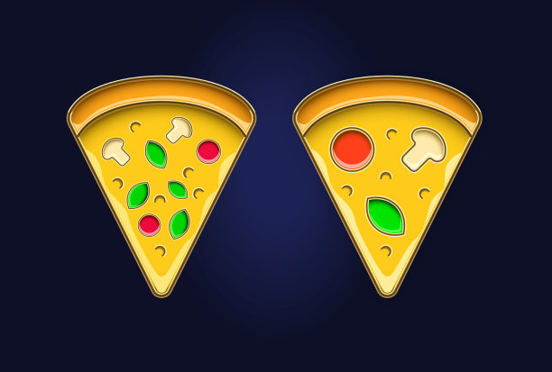 一套两个比萨饼片图标在搪瓷别针徽章图片下载