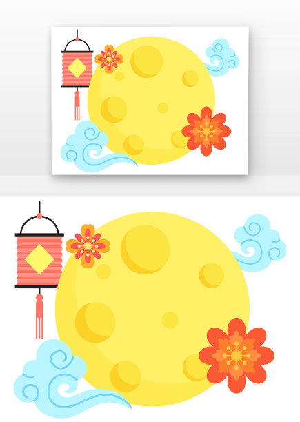 手绘中秋节月亮与灯笼图片下载