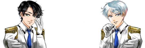 卡通风格的颜色宽插图英俊的偶像与银色和黑色烫发在白色王子风格的燕尾服伸出他们的粉丝和白色背景。图片下载