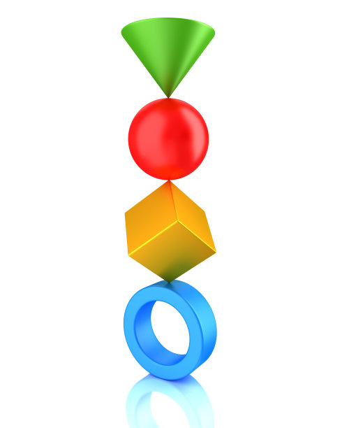 多色几何形状相互平衡。团队合作的概念。3 d渲染。图片下载