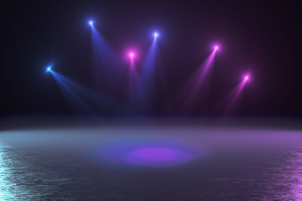 采购产品霓虹灯，镜头耀斑，舞台灯光，黑色背景图片下载