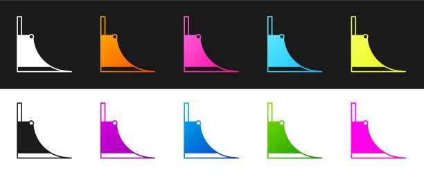 设置滑板公园图标孤立的黑色和白色图片下载