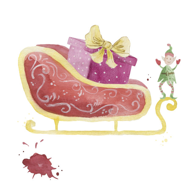 圣诞雪橇，还有礼物和一个小精灵。图片下载