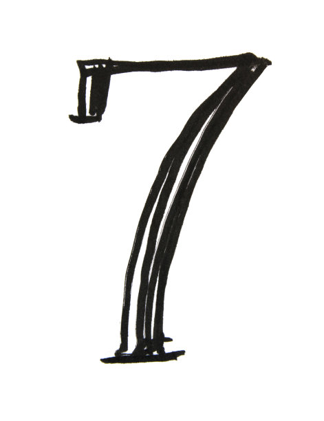 手绘字母7号孤立在白色背景。绘制黑色马克笔。书法艺术用于书写卡片，笔记本素描本，贴纸。创意涂鸦剪纸规划师图片下载