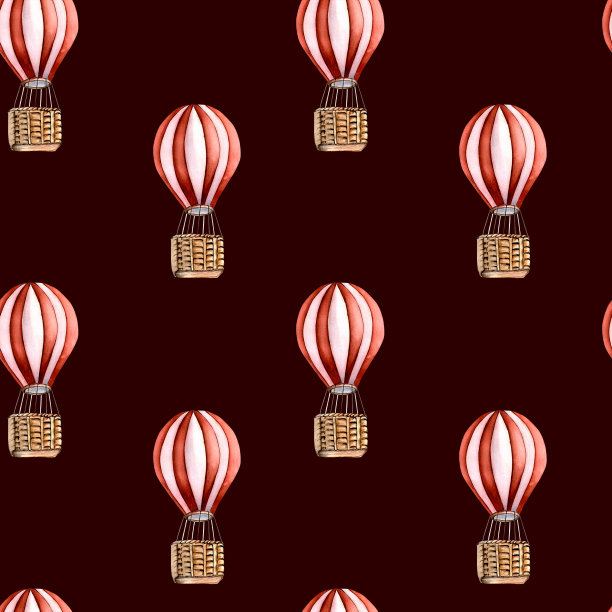 复古的热气球复古风格水彩插图无缝图案上的黑暗。图片下载