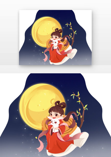 卡通嫦娥抱兔子飞天图片下载