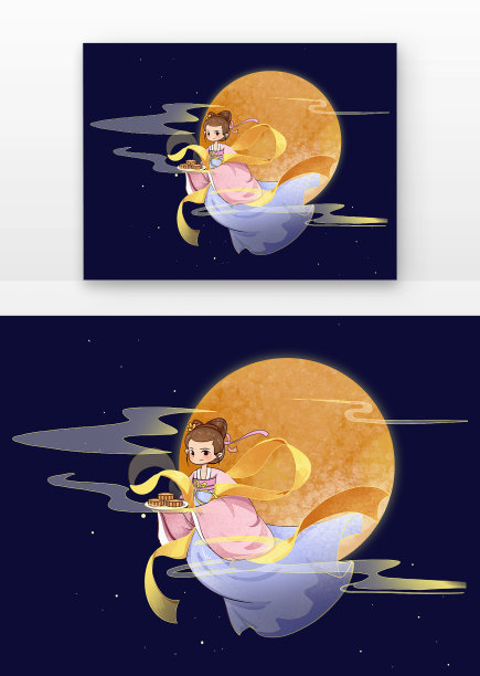 卡通中秋嫦娥飞天人物图片下载