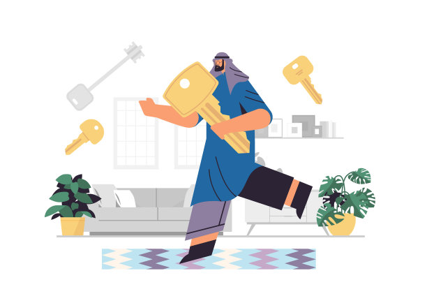 阿拉伯男子持有大钥匙购买或租用新的图片下载