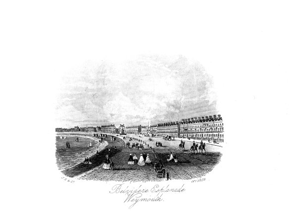 1860年韦茅斯、梅尔库姆里吉斯及周边地区的黑白景观;观景楼露台和滨海大道图片下载
