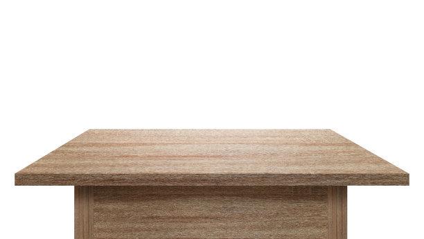 由质朴的老橡木制成的空桌子孤立在白色背景上，用于展示产品的剪切路径。木制柜台的侧面视图。图片下载