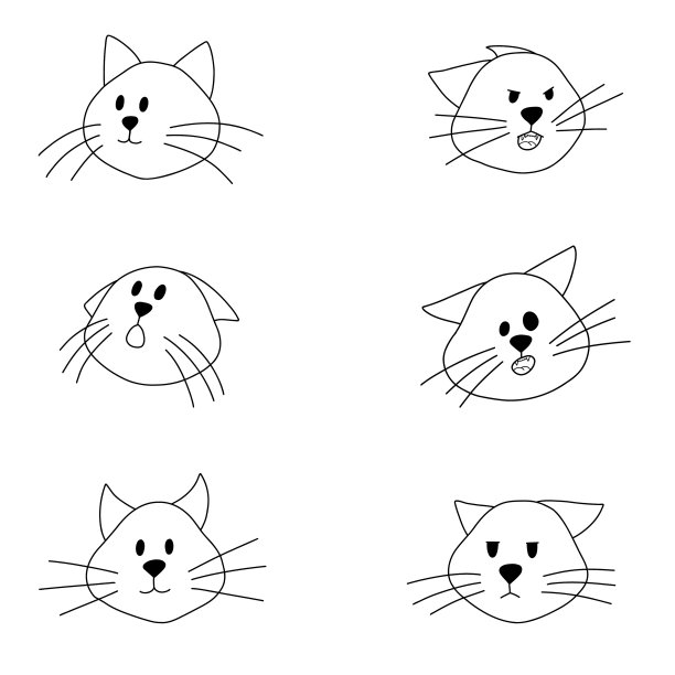 一套不同心情的涂鸦猫肖像图片下载