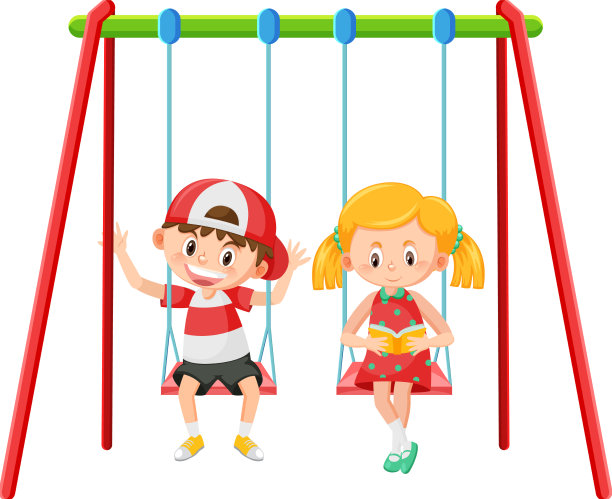 孩子在秋千设置操场上的白色背景图片下载