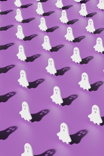 3d渲染紫罗兰背景上的幽灵轮廓。现代创意3d万圣节插画。垂直时尚万圣节3d背景图片下载