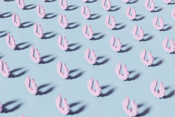 3d渲染浅蓝色背景上的粉色蝙蝠轮廓。现代创意3d万圣节插画。时髦的万圣节3d概念背景图片下载