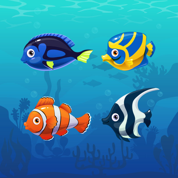 热带鱼设置可爱的鱼图标图片下载