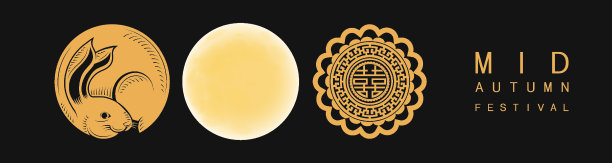 中秋节兔和月亮，月饼，花，中国灯笼与金剪纸风格的颜色背景。(中文译名:中秋节)图片下载