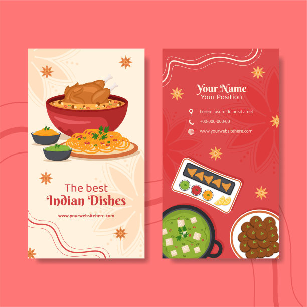 印度食物餐厅卡垂直模板平面卡通背景矢量插图图片下载