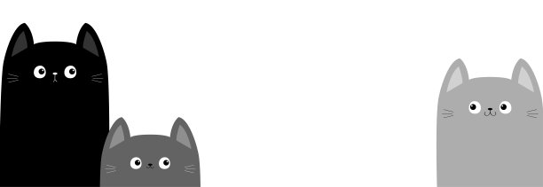 灰色黑猫头脸套。大小不一，大的小的中。猫的家庭。可爱的卡通人物。宠物宝宝横幅。贺卡。标签打印。平面设计。白色背景隔离图片下载