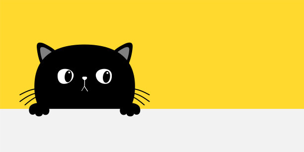 猫头面挂纸板模板横幅。黑色有趣的小猫身体和爪印。可爱的卡通人物。卡哇伊的动物。婴儿卡。宠物收集。平面设计。黄色背景图片下载