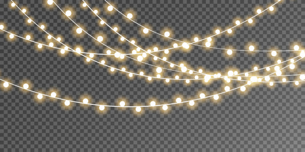 圣诞彩灯隔离在透明的背景。一套金色的圣诞发光花环。矢量图图片下载