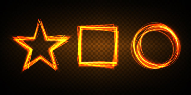 透明光效果圆形、方形、星形透镜。抽象的闪亮的火花。椭圆边界。辐射冲击。旋转线发光。力的能量元素。发光的戒指。闪亮的框架。矢量圆图片下载