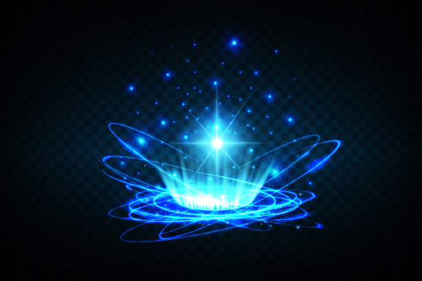 神奇的幻想门户。未来传送。光的效果。夜景光线和火花在透明的背景上。空旷的讲台灯光效果。迪斯科舞池俱乐部。图片下载