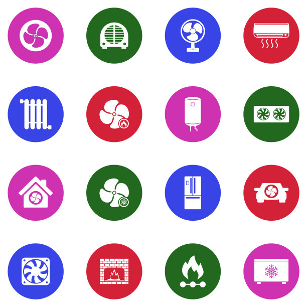 加热和冷却图标。圆形白色平面设计。矢量插图。图片下载