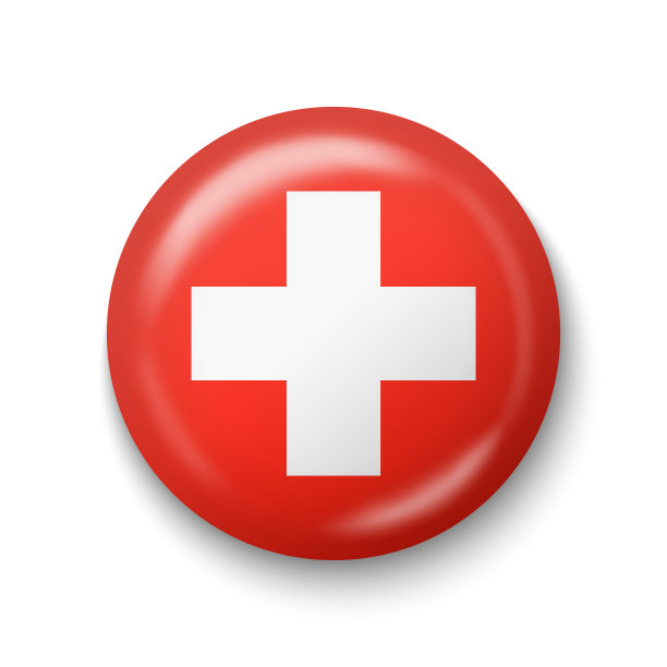 瑞士国旗-圆形光泽图标。图片下载