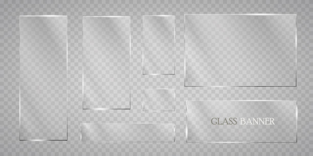 安装玻璃板。矢量玻璃横幅上的透明背景。玻璃。玻璃画。颜色帧。图片下载