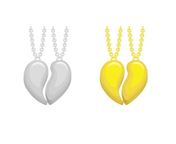 情侣项链心爱在金银符号集插图矢量图片下载
