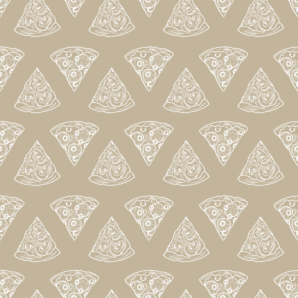 不同的披萨切片细线无缝图案背景。向量图片下载