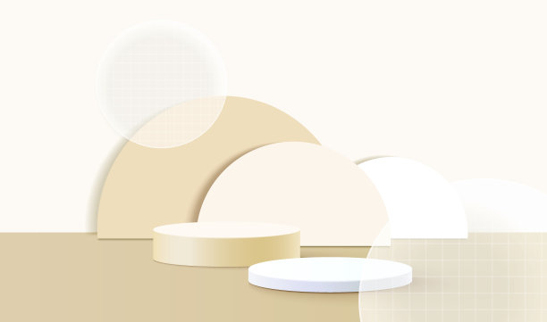逼真的3D米色圆柱基座平台与棕色圆形玻璃重叠的背景。带有几何平台的矢量抽象工作室。豪华的最小场景，产品展示，促销展示图片下载