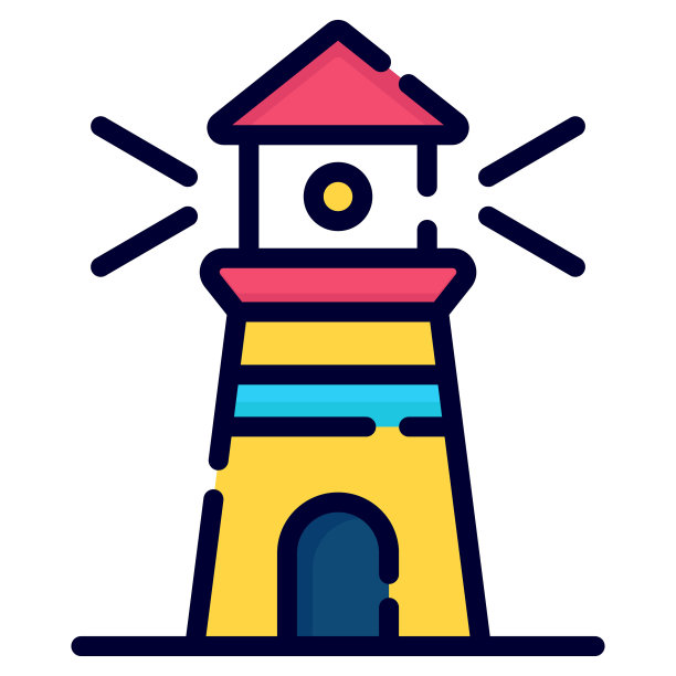 灯塔矢量图标。网页和移动的彩色轮廓样式。图片下载