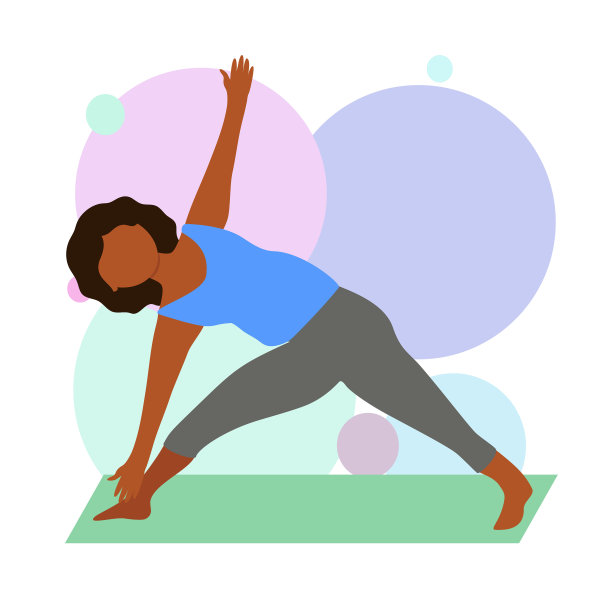 黑色丰满的女人用三角旋转姿势做瑜伽图片下载