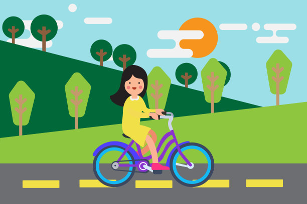女孩玩自行车背景图片下载