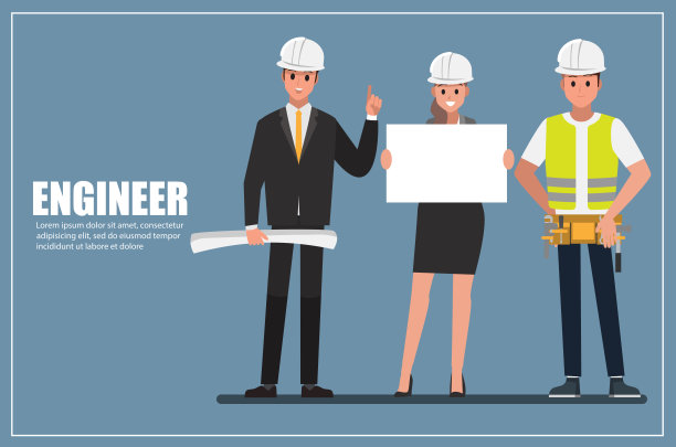 技术员和建筑商、工程师、机械师和建筑工人人们的团队合作，矢量插图卡通人物。图片下载