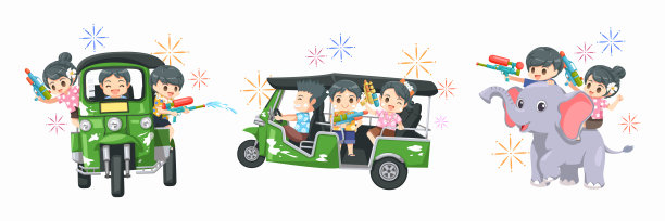 卡通小孩玩水玩得很开心。泰国水一方图片下载