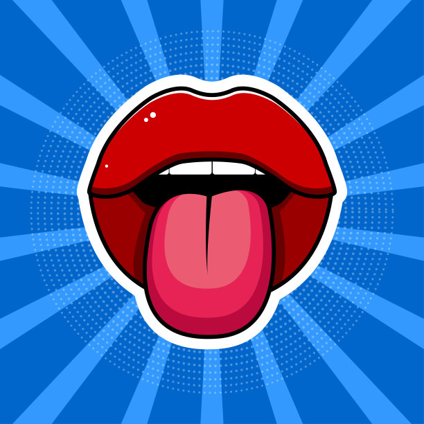 波普艺术贴纸嘴红唇。抽象复古的背景。矢量插图。图片下载