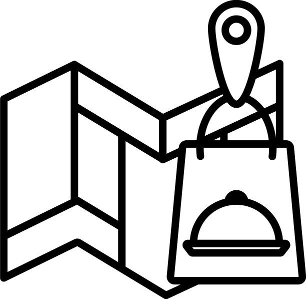 地图与外卖食品袋图标图片下载