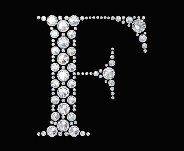 字母“F”与钻石隔离在黑色背景。钻石的字体。图片下载