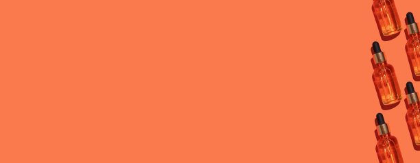 无缝图案化妆瓶与血清。横向长横幅的网页设计与复制空间图片下载