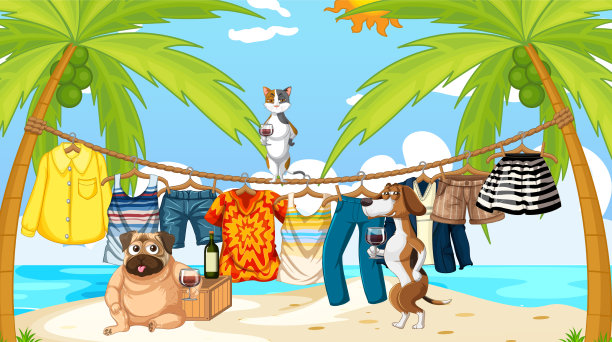 户外海滩风景与许多狗和骆驼图片下载